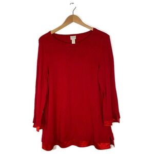 Chicos Sweater Layered Sz 1 Lightweight Soft 3/4 Sleeve Look Tight Knit Red